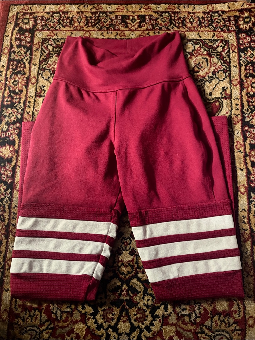 Bombshell Sportswear Burgundy & White Striped High-Waist Leggings